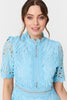 Blue | Floral Lace Cut Out Frilled Trim Midi Dress