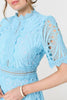Blue | Floral Lace Cut Out Frilled Trim Midi Dress