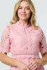 Pink | Floral Lace Cut Out Frilled Trim Midi Dress
