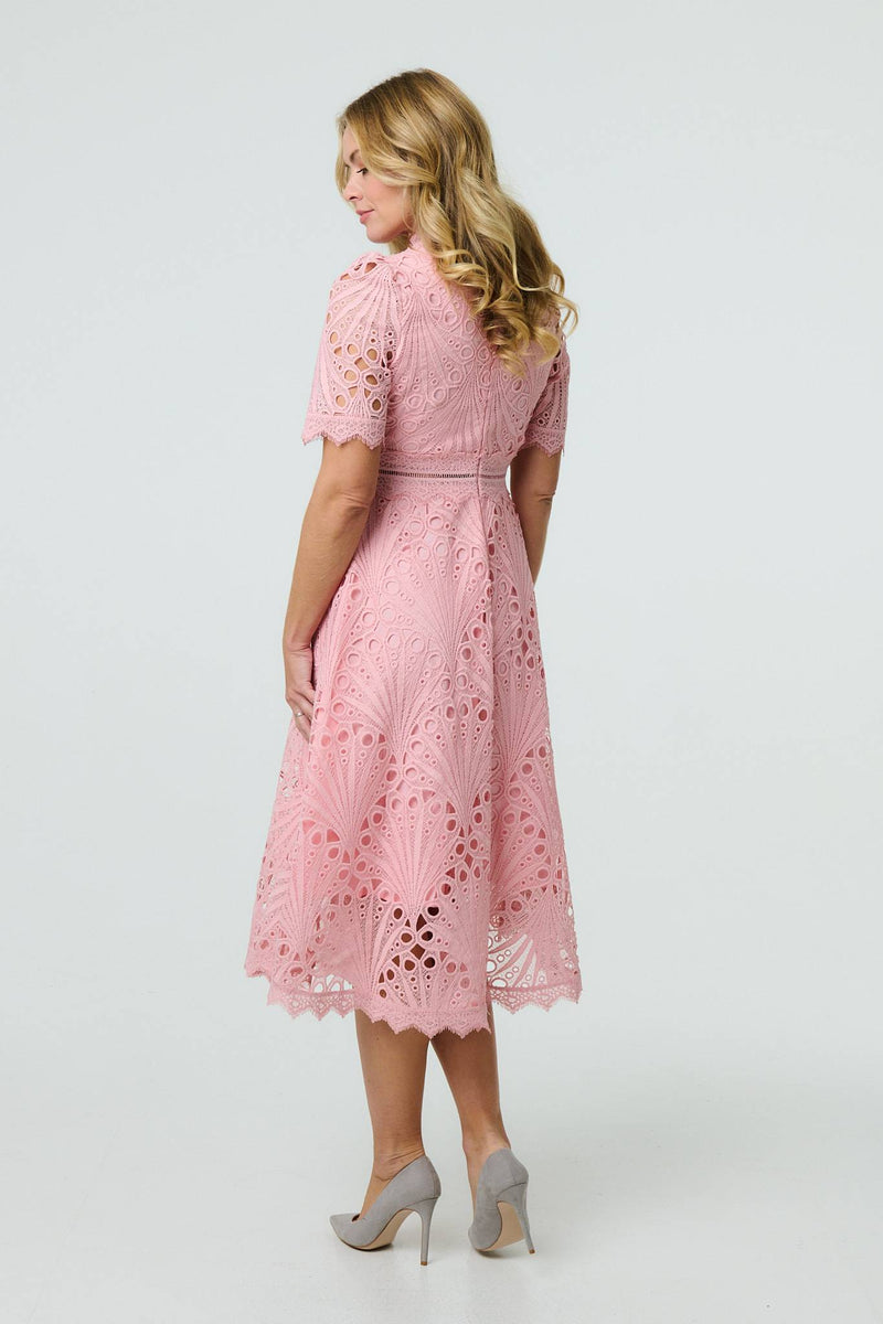 Floral Lace Cut Out Frilled Trim Midi Dress | Izabel London Floral Lace Cut Out Frilled Trim Midi Dress | Izabel London