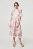 Pink | Floral Lace Trim Semi Sheer Midi Dress : Model is 5'9