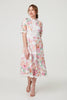 Pink | Floral Lace Trim Semi Sheer Midi Dress
