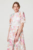 Pink | Floral Lace Trim Semi Sheer Midi Dress
