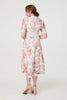 Pink | Floral Lace Trim Semi Sheer Midi Dress

