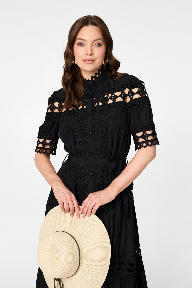cut out waist midi dress Lace Cut Out Detail Tie Waist Midi Dress
