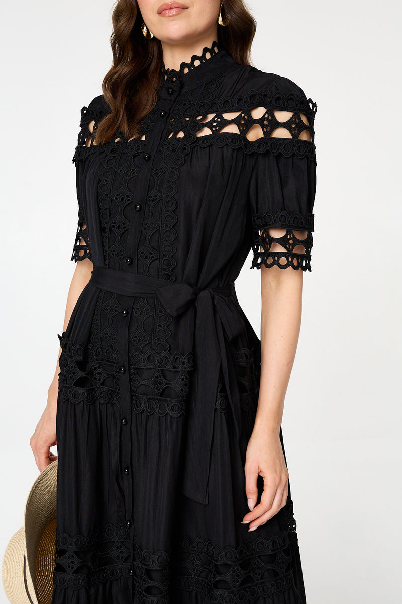 Lace Cut Out Detail Tie Waist Midi Dress | Izabel London