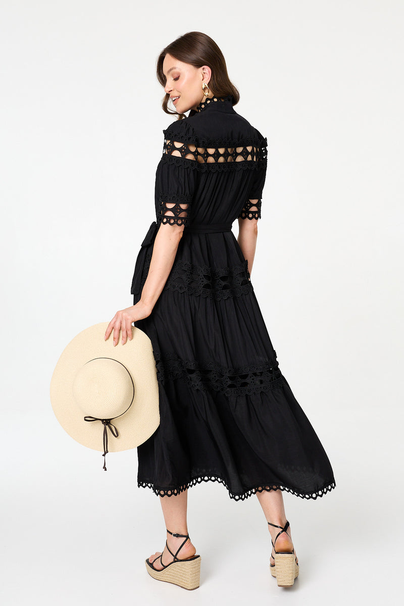 black lace dress party Black Lace Layered Party Dress With Belt - Women's Dress
