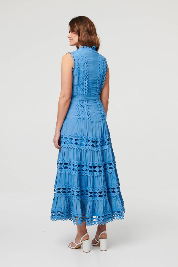 Blue | Lace Layer Sleeveless Tie Maxi Dress