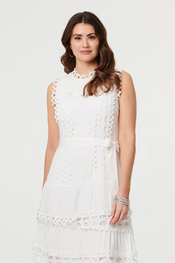 White | Lace Layer Sleeveless Tie Maxi Dress
