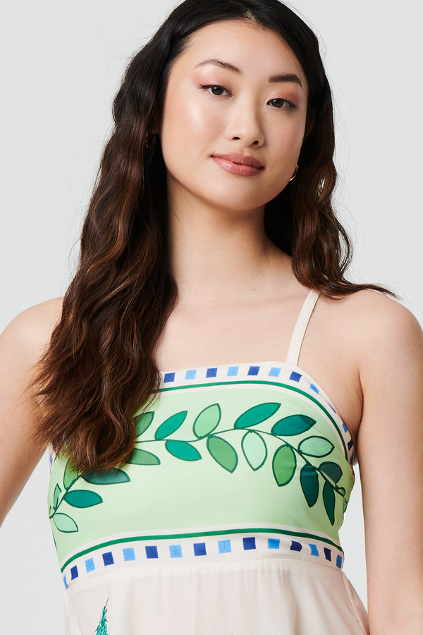 Green | Printed Sleeveless Empire Midi Dress
