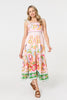 White | Paisley Print Tie Strap Sleeveless Midi Dress : Model is 5'10
