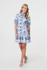 Blue | Printed Tie Waist 1/2 Sleeve Short Dress
