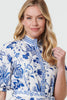 Blue | Printed Tie Waist 1/2 Sleeve Short Dress
