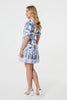 Blue | Printed Tie Waist 1/2 Sleeve Short Dress
