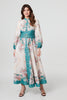 Green | Floral Button Detail Belted Maxi Dress
