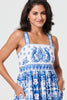 Blue | Mosaic Print Wide Strap Midi Sun Dress
