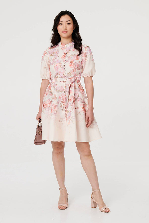 Pink | Floral Knee Length Tie Waist Dress