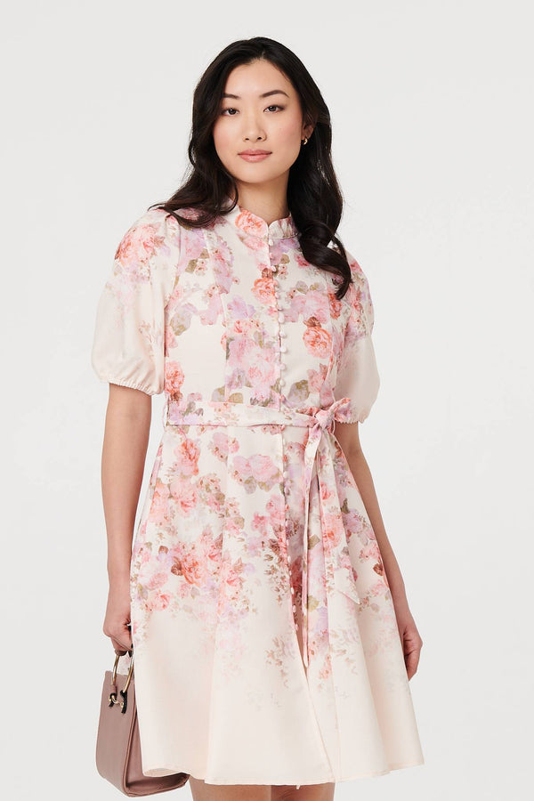Pink | Floral Knee Length Tie Waist Dress