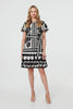 Black | Heart Print Tie Waist Short Skater Dress
