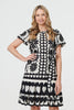 Black | Heart Print Tie Waist Short Skater Dress
