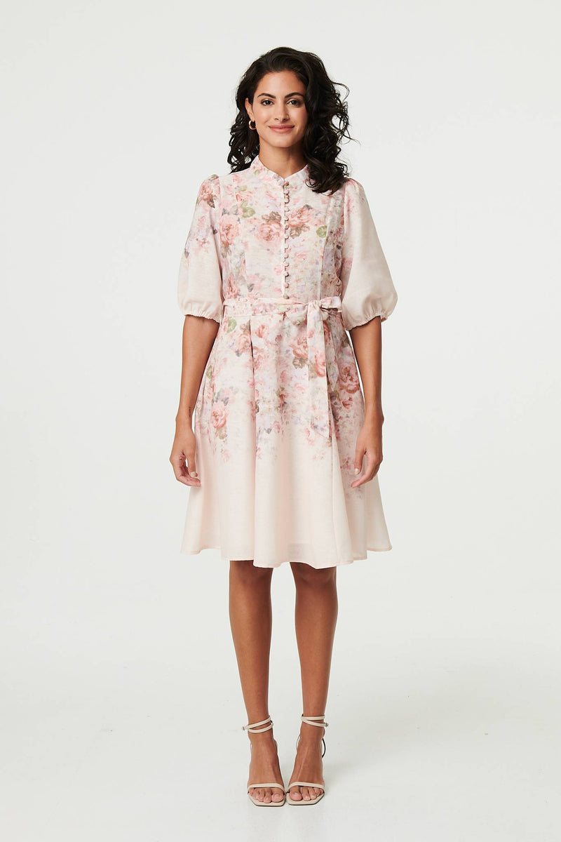 Floral 3/4 Puff Sleeve Knee Length Dress | Izabel London Floral 3/4 Puff Sleeve Knee Length Dress | Izabel London