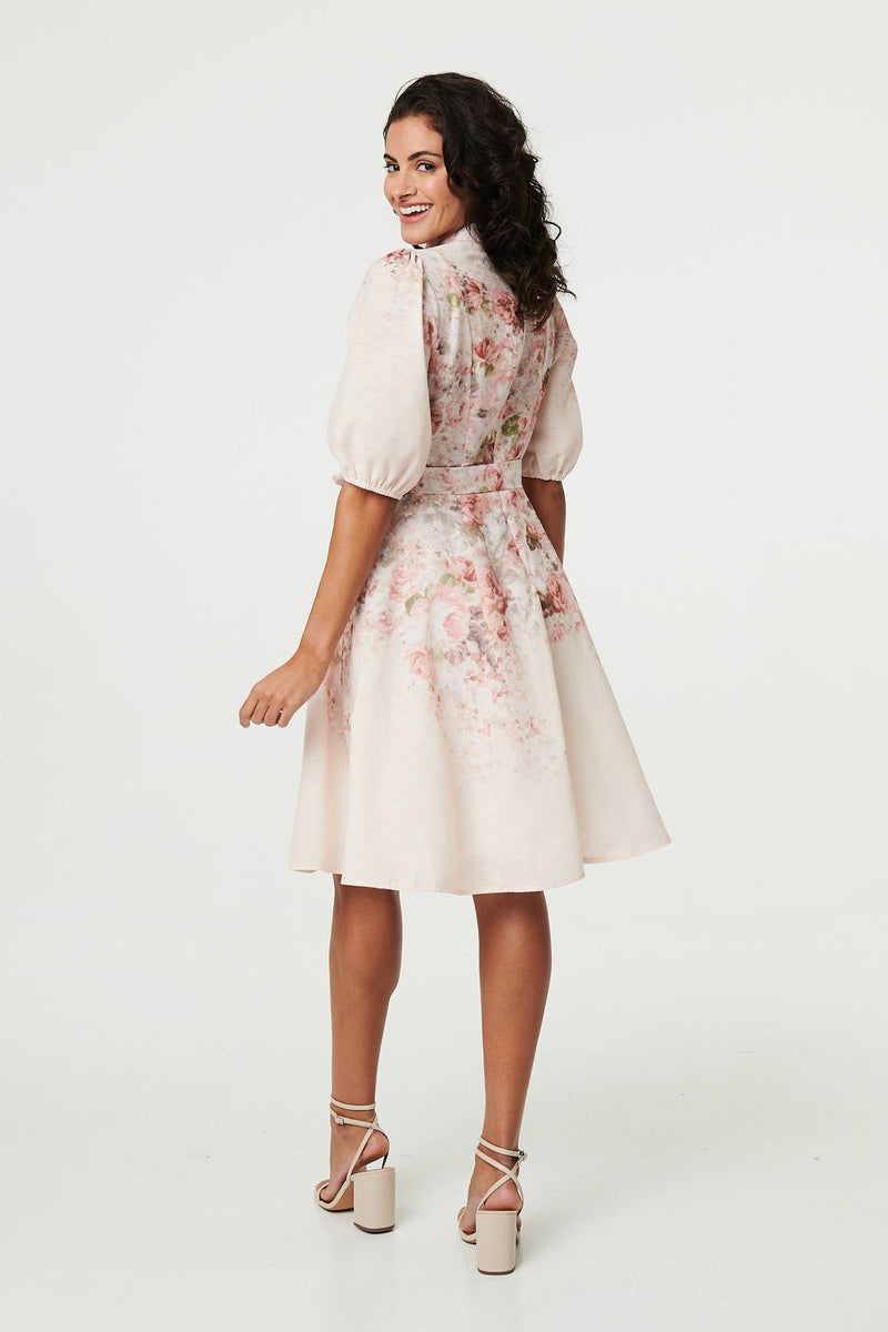 Floral 3/4 Puff Sleeve Knee Length Dress | Izabel London Floral 3/4 Puff Sleeve Knee Length Dress | Izabel London