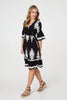 Black | Ikat Print 1/2 Sleeve Relaxed Short Dress