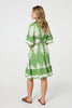 Green | Ikat Print 1/2 Sleeve Relaxed Short Dress
