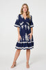 Navy | Ikat Print 1/2 Sleeve Relaxed Short Dress