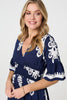 Navy | Ikat Print 1/2 Sleeve Relaxed Short Dress