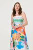 White | Tropical Print Sleeveless A-Line Maxi Dress
