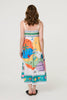 White | Tropical Print Sleeveless A-Line Maxi Dress
