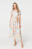 Orange | Floral Cut Out Tie Waist Midi Shirt Dress
