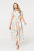 Orange | Floral Cut Out Tie Waist Midi Shirt Dress : Model is 5'10
