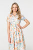 Orange | Floral Cut Out Tie Waist Midi Shirt Dress
