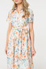 Orange | Floral Cut Out Tie Waist Midi Shirt Dress
