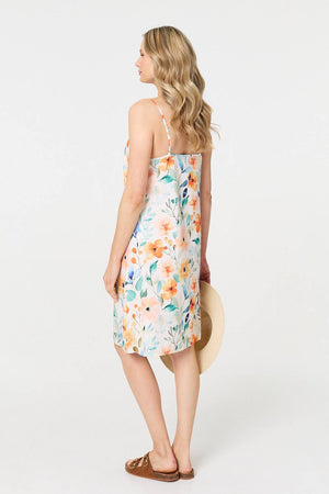 Orange | Floral Cut Out Tie Waist Midi Shirt Dress
