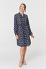 Blue | Geo Print Tie Waist Knee Length Dress
