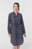 Blue | Geo Print Tie Waist Knee Length Dress
