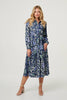 Navy | Floral Tie Waist Tiered Midi Dress
