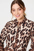 Beige | Animal Print Tiered Short Shirt Dress
