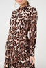 Beige | Animal Print Tiered Short Shirt Dress
