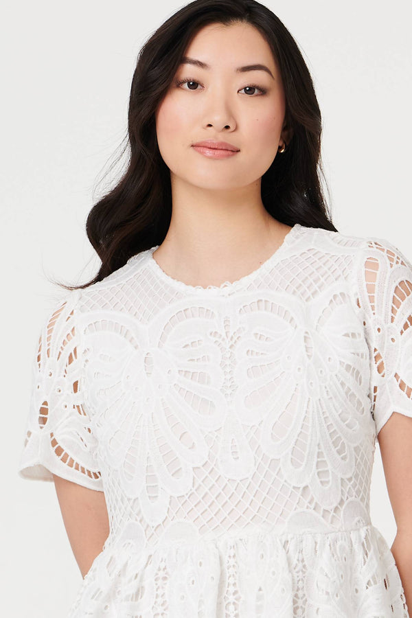 White | Semi Sheer Lace Layered Midi Dress