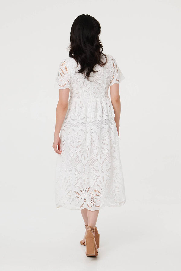 midi skater dress white ASOS DESIGN Curve square neck shirred raw edge midi skater dress in white