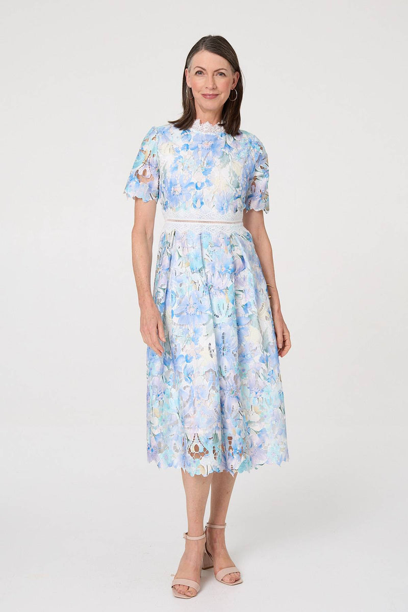 Floral Semi Sheer Lace Layer Midi Dress
