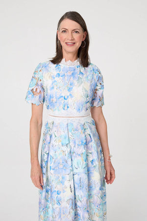 Blue | Floral Semi Sheer Lace Layer Midi Dress