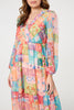 Orange | Patchwork Print Tiered Empire Midi Dress
