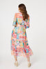Orange | Patchwork Print Tiered Empire Midi Dress
