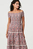 Pink | Ditsy Floral Bardot Smocked Midi Dress
