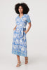 Blue | Ikat Print Tie Waist Midi Shirt Dress
